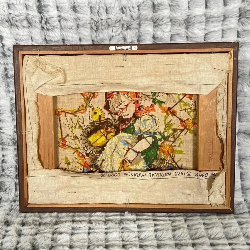 Crewel Embroidery Folk Needlepoint Wall Art Cottage Fairytale Handmade 1975 - Picture 5 of 10